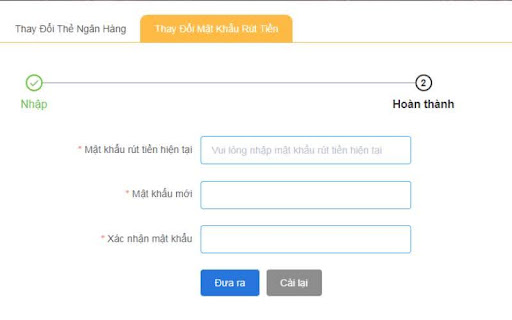 Thay đổi mật khẩu rút tiền QH88